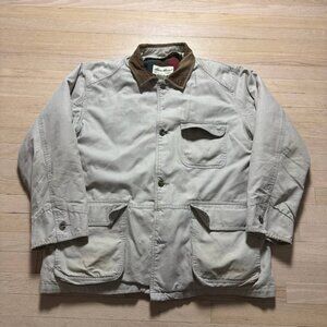 Vintage 90s Eddie Bauer Barn Jacket M Corduroy Collar Goose Down Plaid Lining